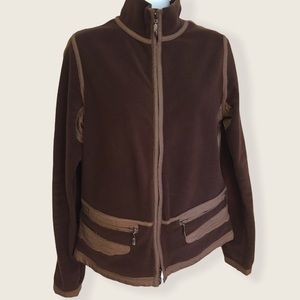 Emmegi Skiwear Women’s Full Zip Fleece Sporty Jacket Pockets Brown